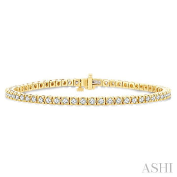 2 Ctw Square Shape Round Cut Diamond Tennis Bracelet in 14K Yellow Gold